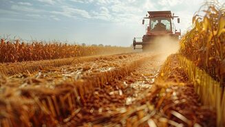 Mquinas agrcolas fazendo a colheita em uma plantao de milho 641503 165864